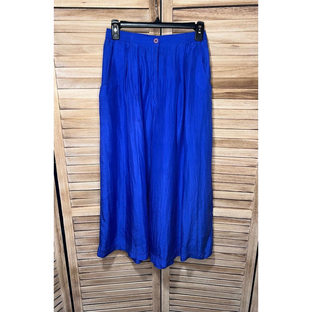 Vintage 90s Silk Wide Leg Pants | Vibrant Cerulean Blue - sz XS